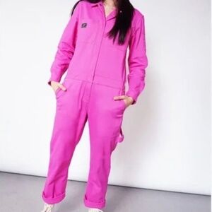 Wildfang The Essential Long Sleeve Coverall Jumpsuit, XL, Orchid fuscia pink